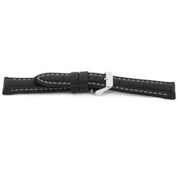 Horlogeband I018 XL Leder Zwart 24mm + wit stiksel